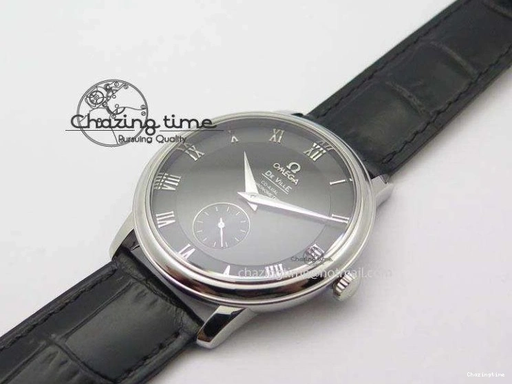 0212 De Ville MK 1:1 Best Edition SS Black Dial On Black Leather Asian Seagull T1701 (Sec@6) Unisex 8243